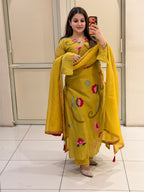 Yellow Pure Mul Appliqué Work Suit (M–XXL)