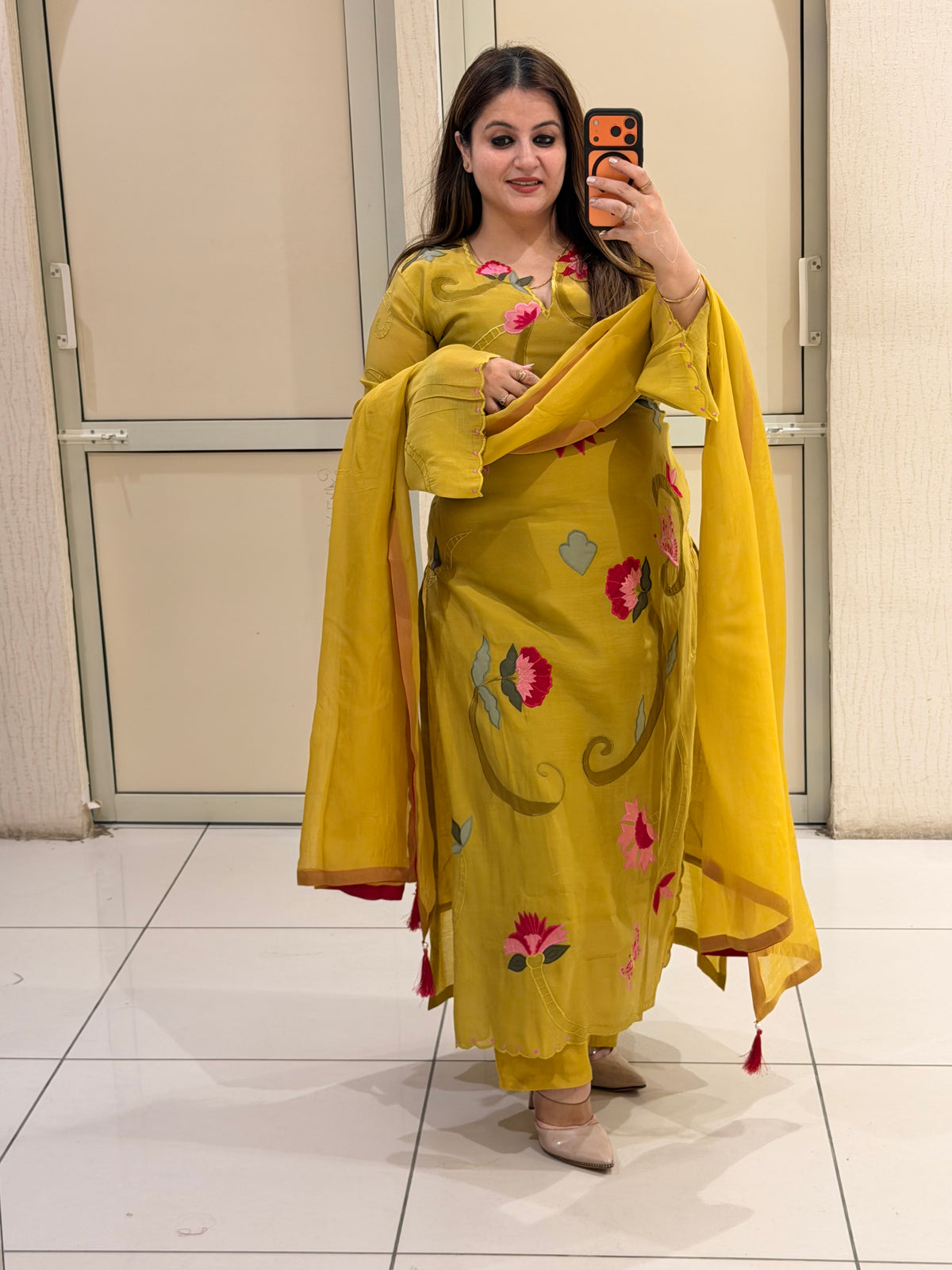 Yellow Pure Mul Appliqué Work Suit (M–XXL)