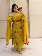 Yellow Pure Mul Appliqué Work Suit (M–XXL)