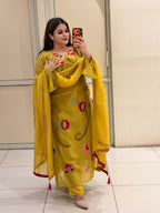 Yellow Pure Mul Appliqué Work Suit (M–XXL)