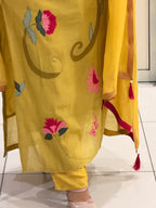 Yellow Pure Mul Appliqué Work Suit (M–XXL)