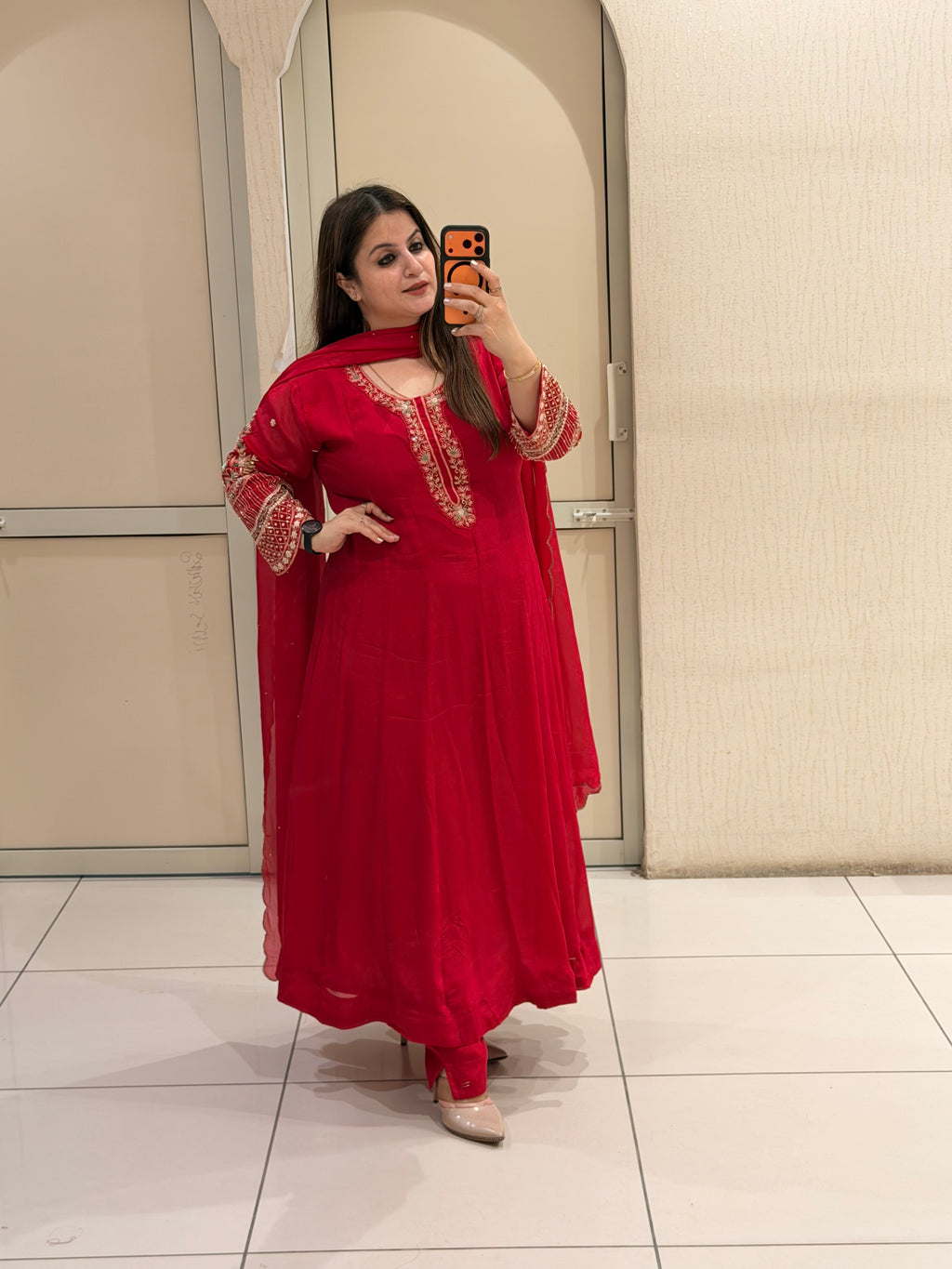 Red Embroidered Georgette Suit Set (M–3XL)