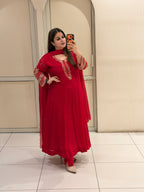 Red Embroidered Georgette Suit Set (M–3XL)