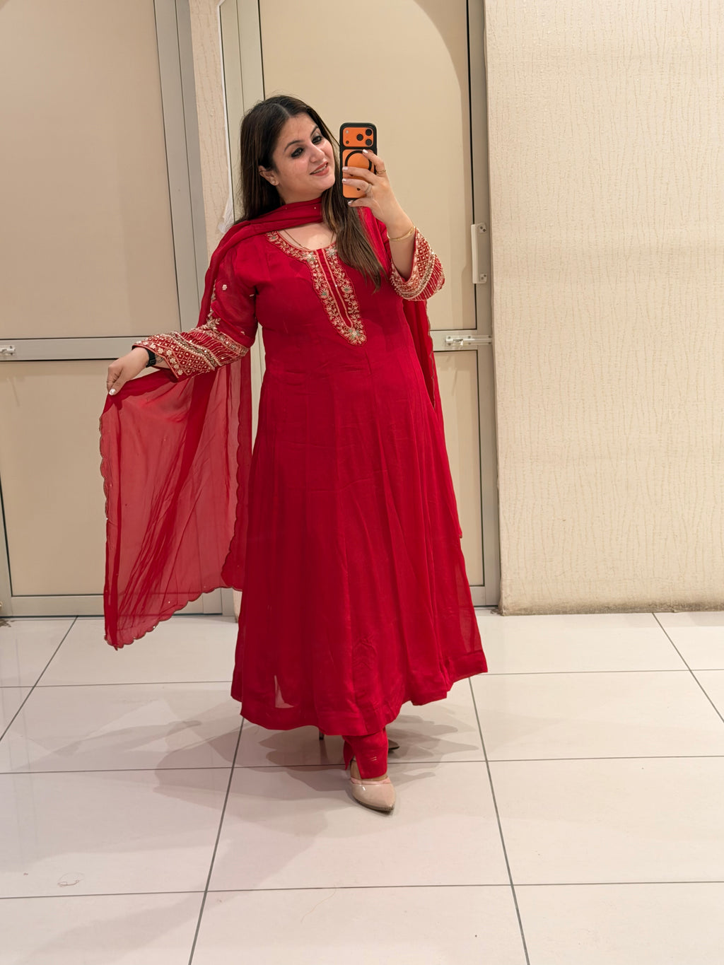 Red Embroidered Georgette Suit Set (M–3XL)