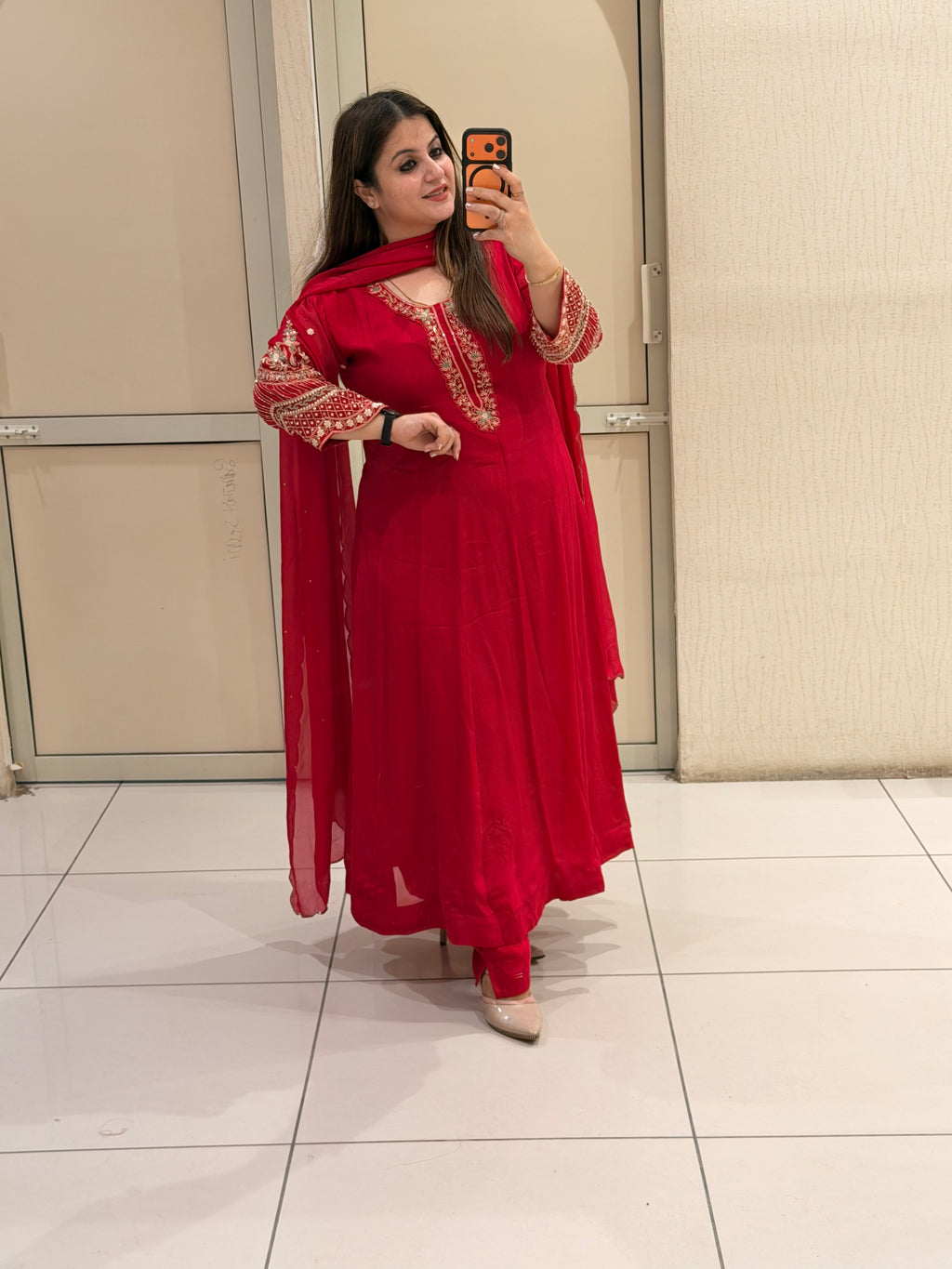Red Embroidered Georgette Suit Set (M–3XL)