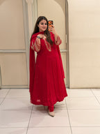 Red Embroidered Georgette Suit Set (M–3XL)