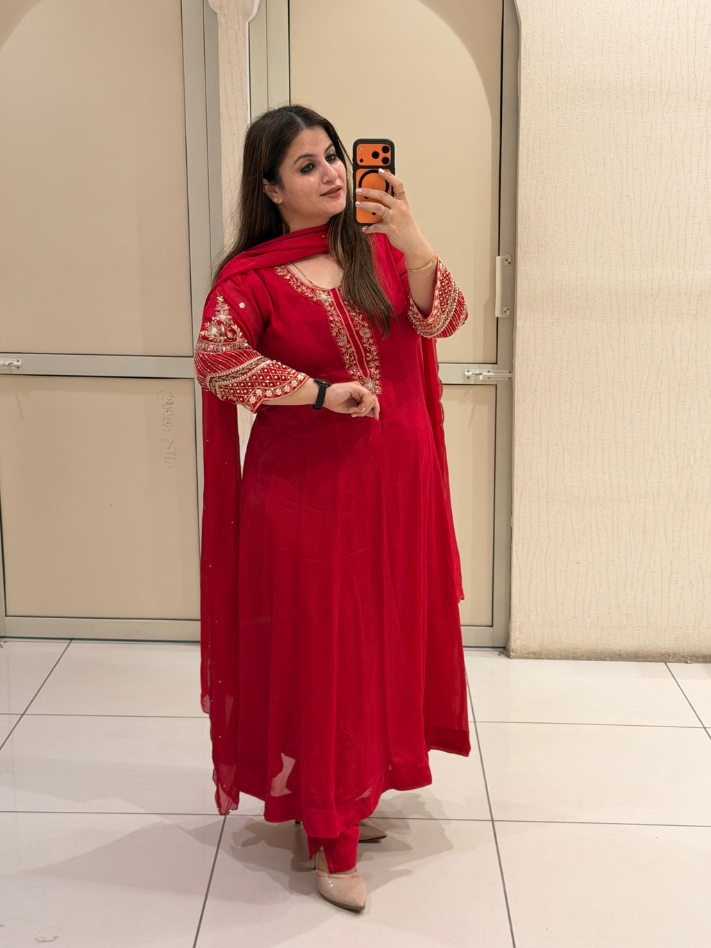 Red Embroidered Georgette Suit Set (M–3XL)
