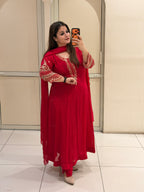Red Embroidered Georgette Suit Set (M–3XL)