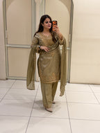 Golden Farsi Embroidered Partywear Suit (M–2XL)