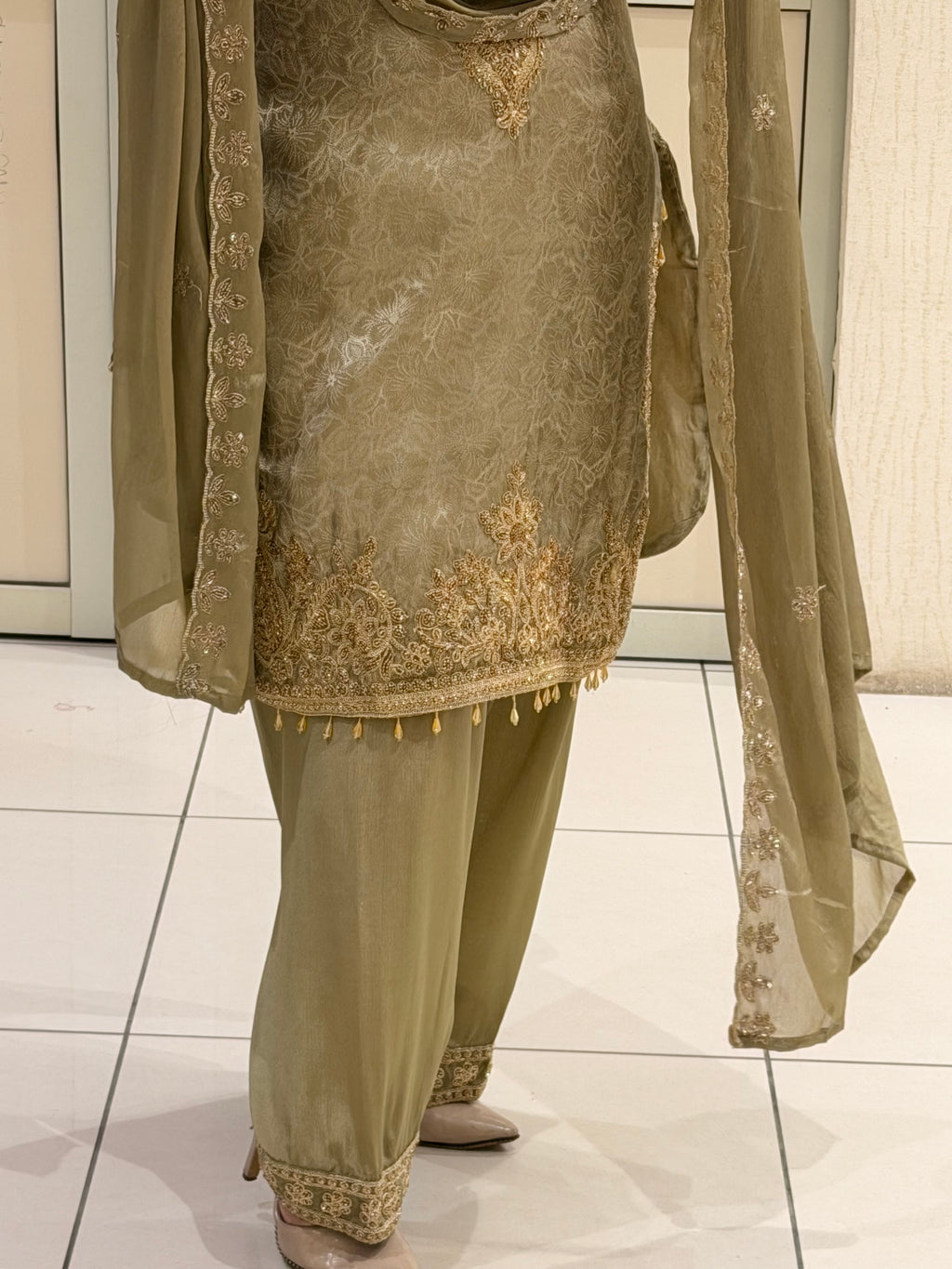 Golden Farsi Embroidered Partywear Suit (M–2XL)