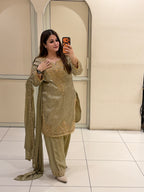 Golden Farsi Embroidered Partywear Suit (M–2XL)