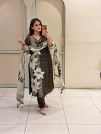 Brown Floral Crepe Suit Set (M–XXL)