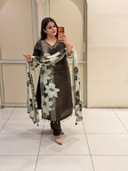 Brown Floral Crepe Suit Set (M–XXL)