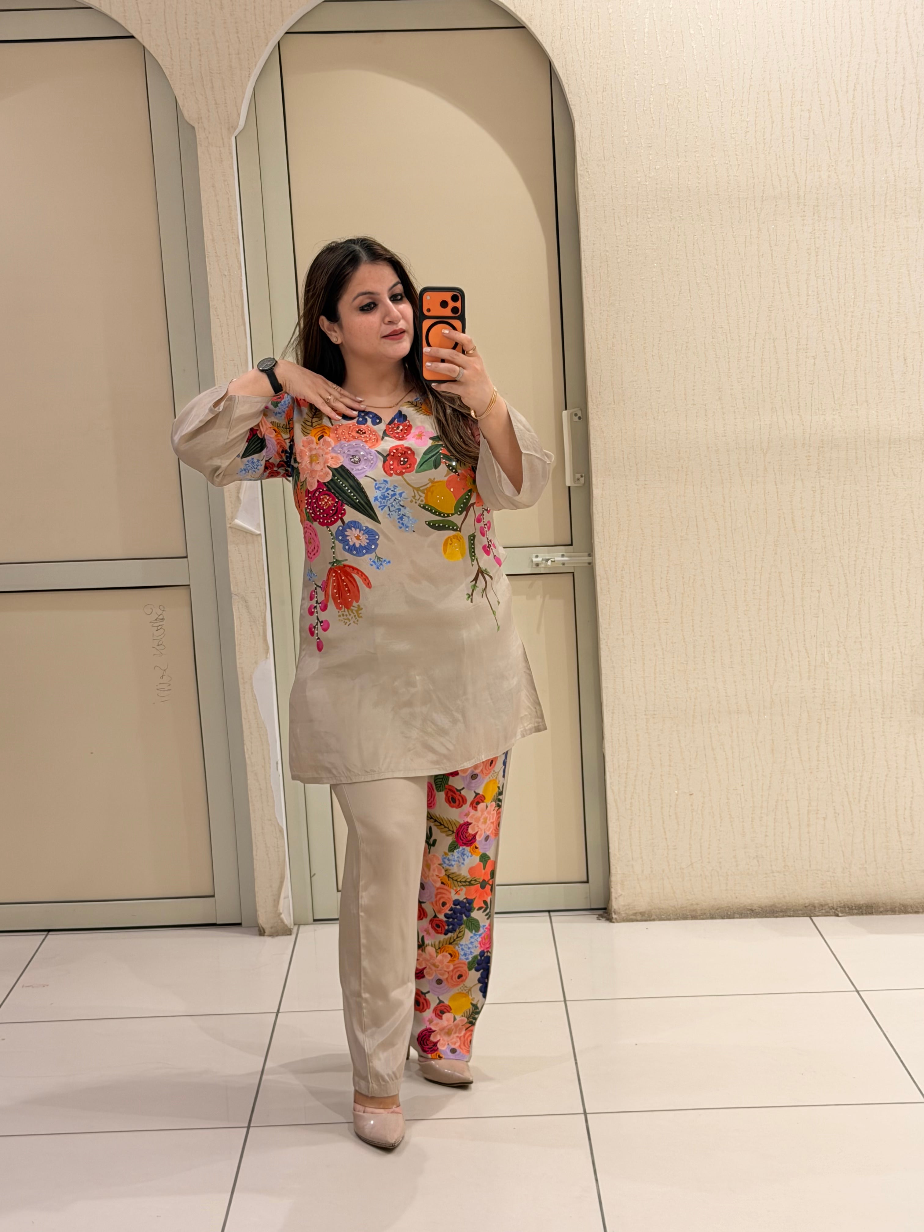 Beige Floral Printed Coord Set (M–XXL)
