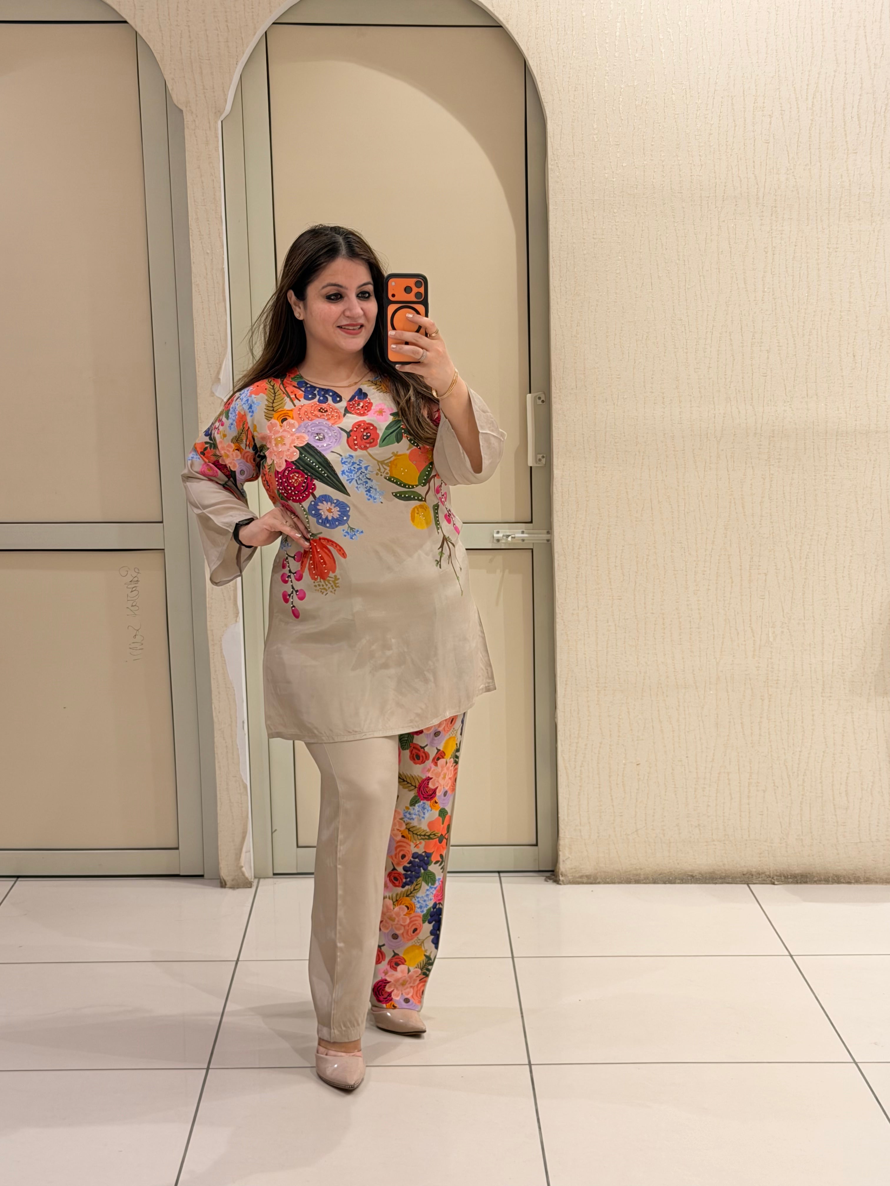 Beige Floral Printed Coord Set (M–XXL)