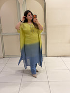 Yellow-Blue Ombre Embroidered Suit Set (M–XXL)