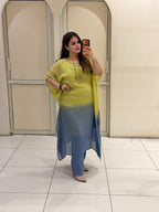 Yellow-Blue Ombre Embroidered Suit Set (M–XXL)