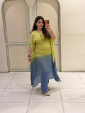 Yellow-Blue Ombre Embroidered Suit Set (M–XXL)