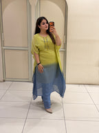 Yellow-Blue Ombre Embroidered Suit Set (M–XXL)
