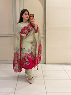 Cream & Pink Embroidered Suit Set (M–XXL)