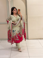Cream & Pink Embroidered Suit Set (M–XXL)