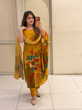 Mustard Chinon Floral Suit Set (M–XXL)