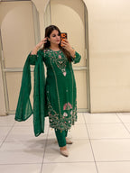 Green Embroidered Festive Suit Set (M–XXL)