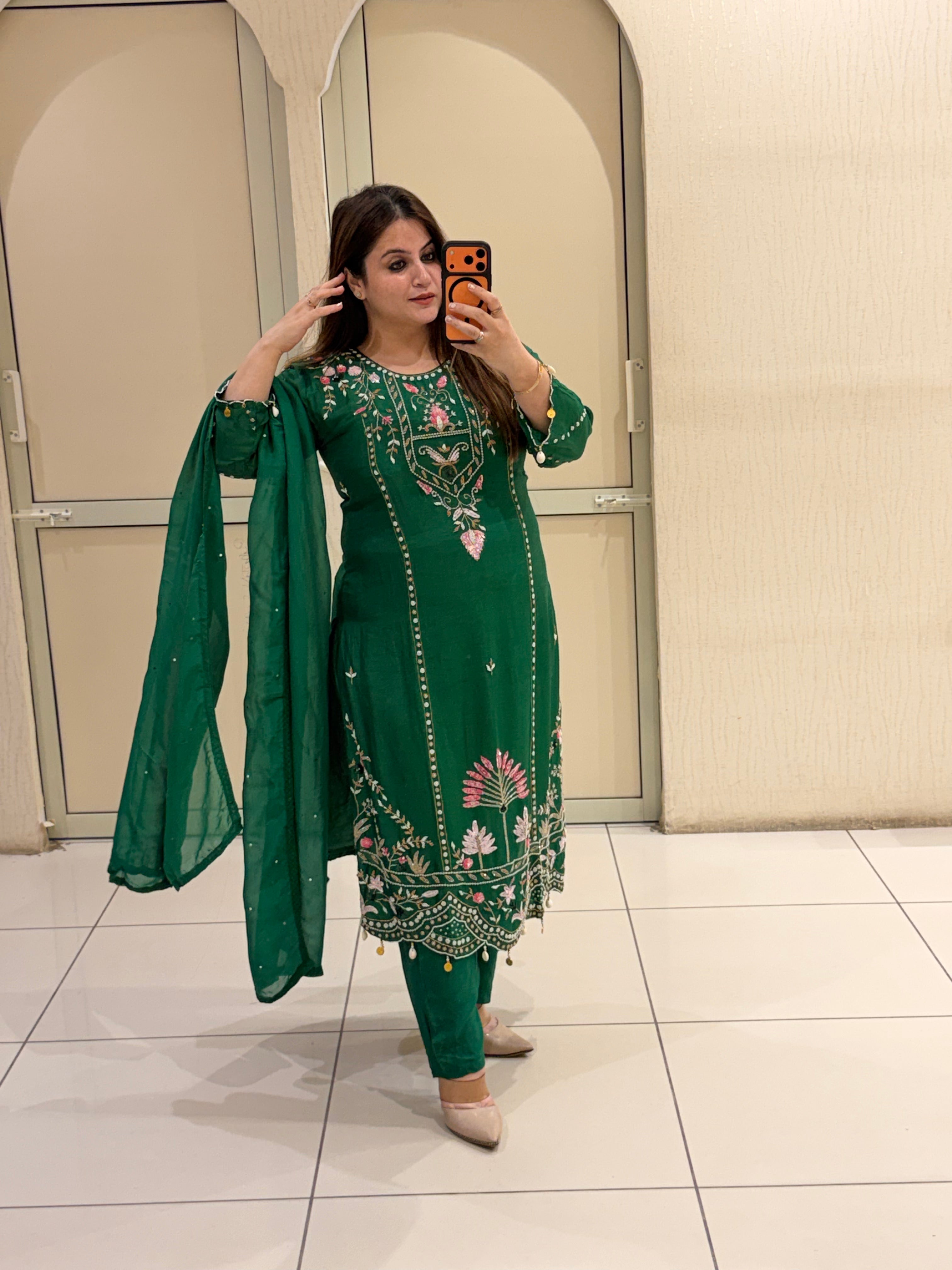 Green Embroidered Festive Suit Set (M–XXL)