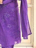 Purple Mul Chanderi Appliqué Work Suit (M–XXL)