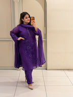 Purple Mul Chanderi Appliqué Work Suit (M–XXL)