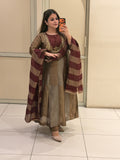 Brown Designer Embroidered Anarkali Suit Set