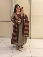 Brown Designer Embroidered Anarkali Suit Set