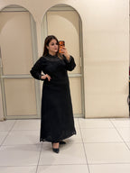 Black Chinon Embellished Neckline Designer Maxi Dress for Women