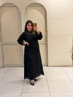 Black Chinon Embellished Neckline Designer Maxi Dress for Women
