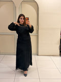 Black Chinon Embellished Neckline Designer Maxi Dress for Women