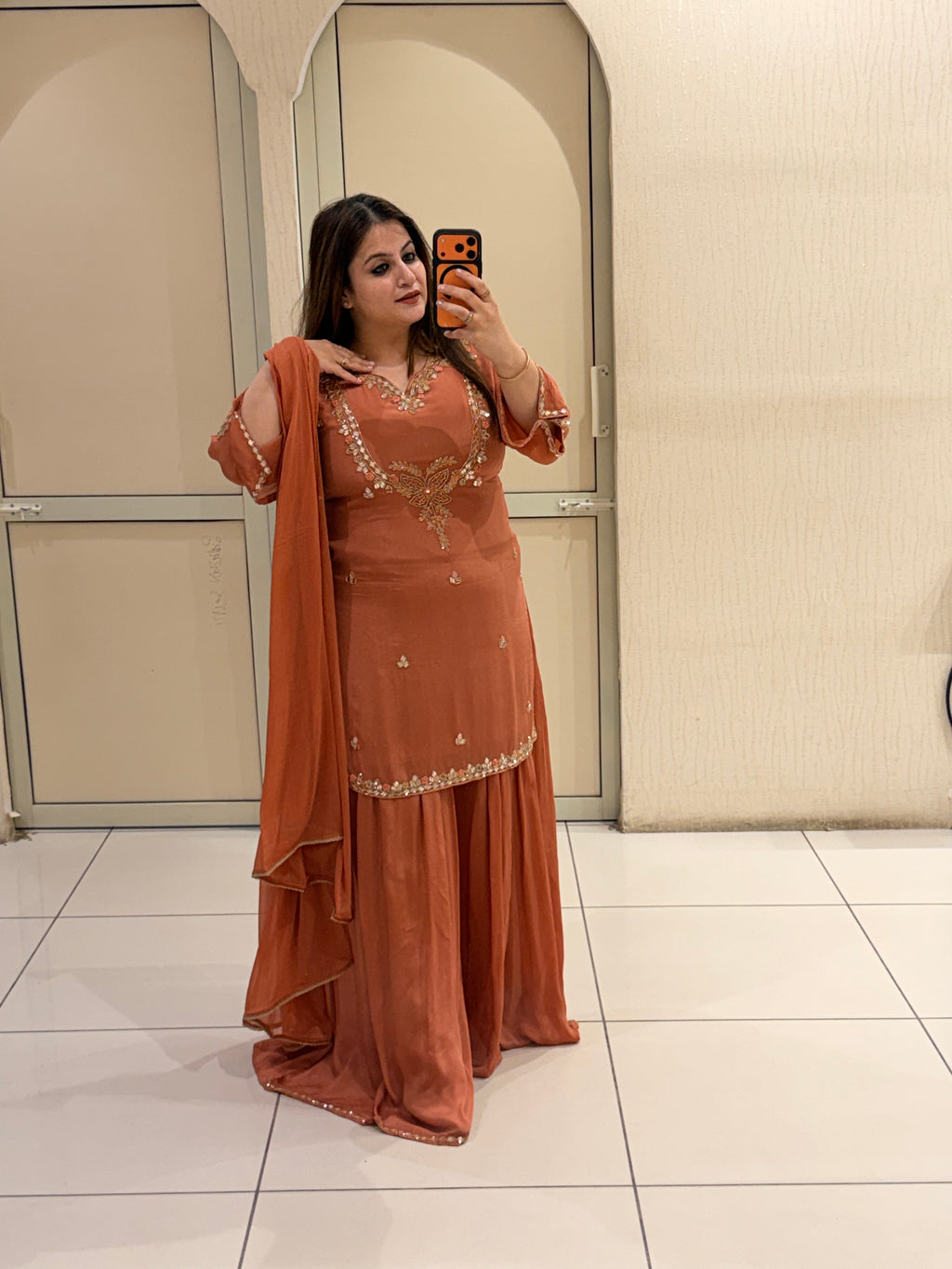 Terracotta Chinon Embroidered Dress (M–XXL)