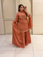 Terracotta Chinon Embroidered Dress (M–XXL)