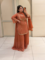 Terracotta Chinon Embroidered Dress (M–XXL)