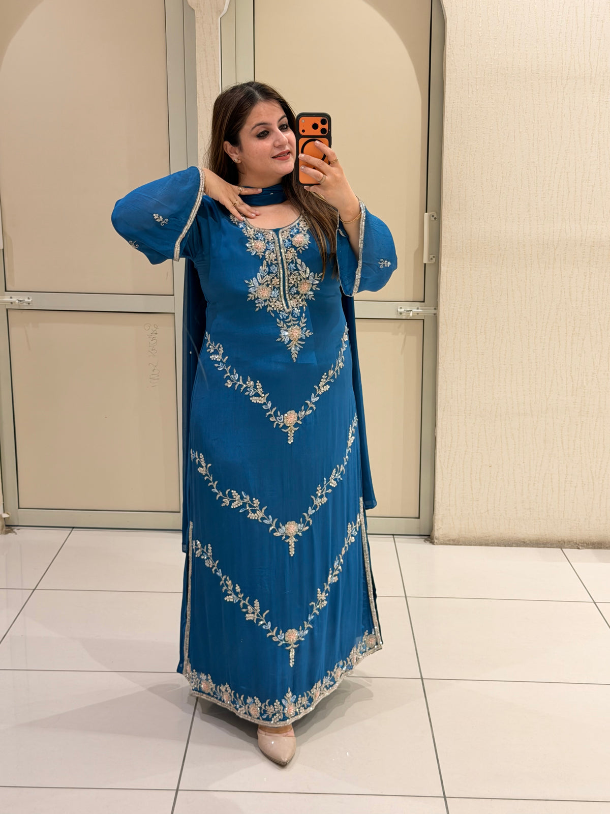 Blue Handwork Embroidered Suit Set with Bottom (L–XXL)