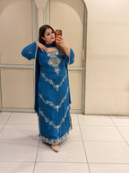 Blue Handwork Embroidered Suit Set with Bottom (L–XXL)