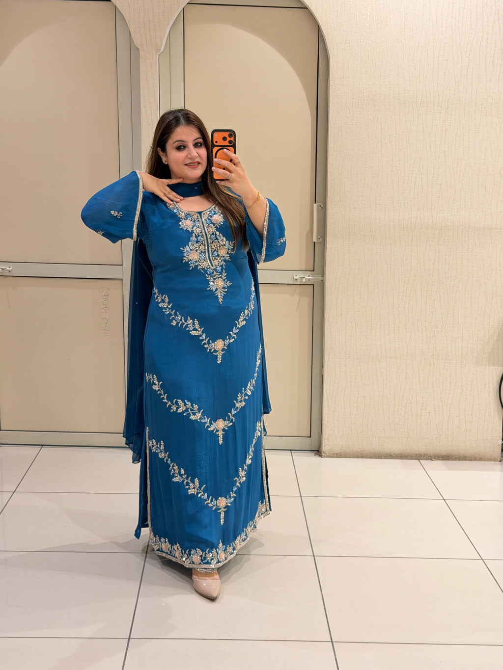 Blue Handwork Embroidered Suit Set with Bottom (L–XXL)