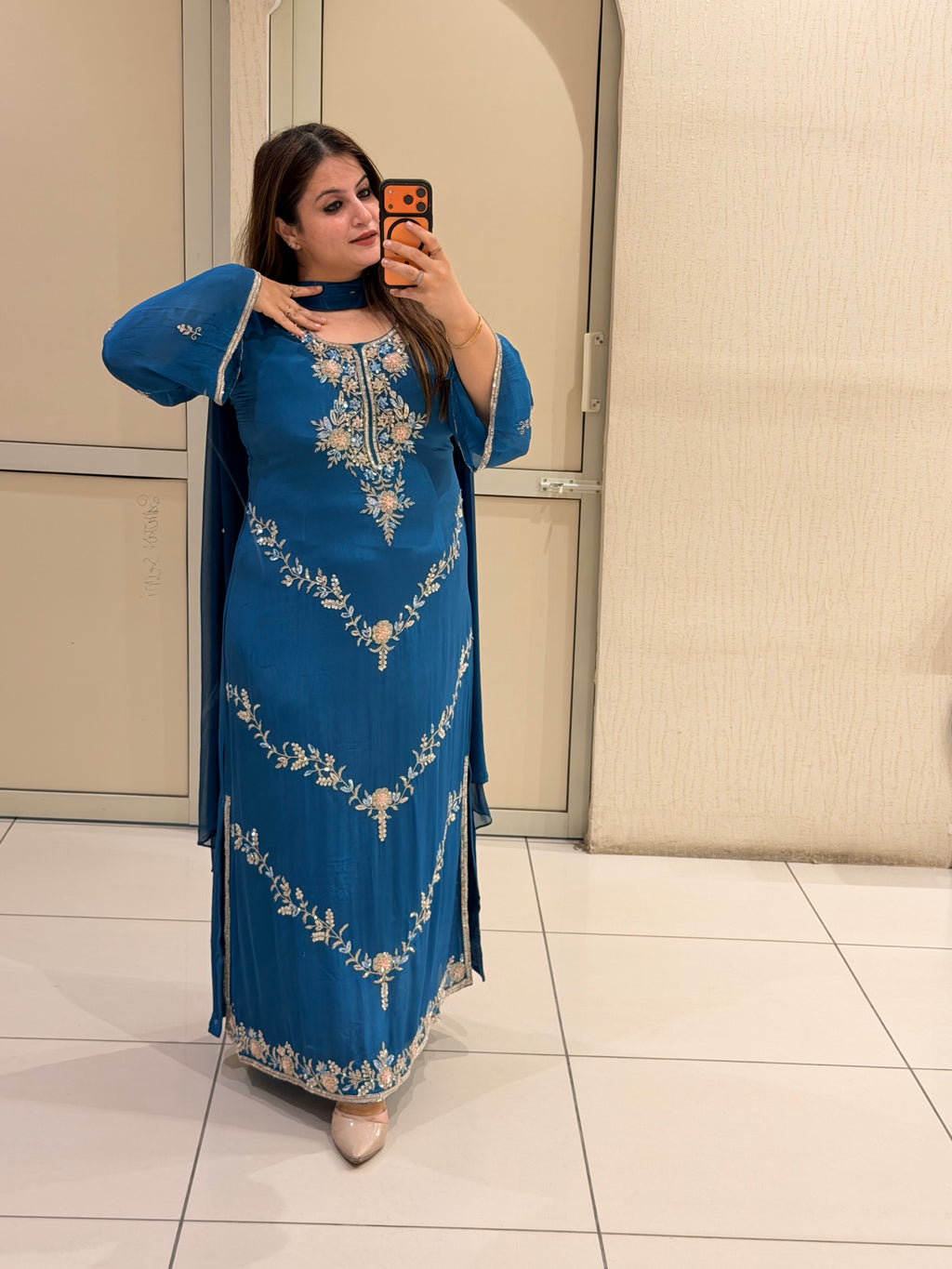 Blue Handwork Embroidered Suit Set with Bottom (L–XXL)