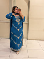 Blue Handwork Embroidered Suit Set with Bottom (L–XXL)