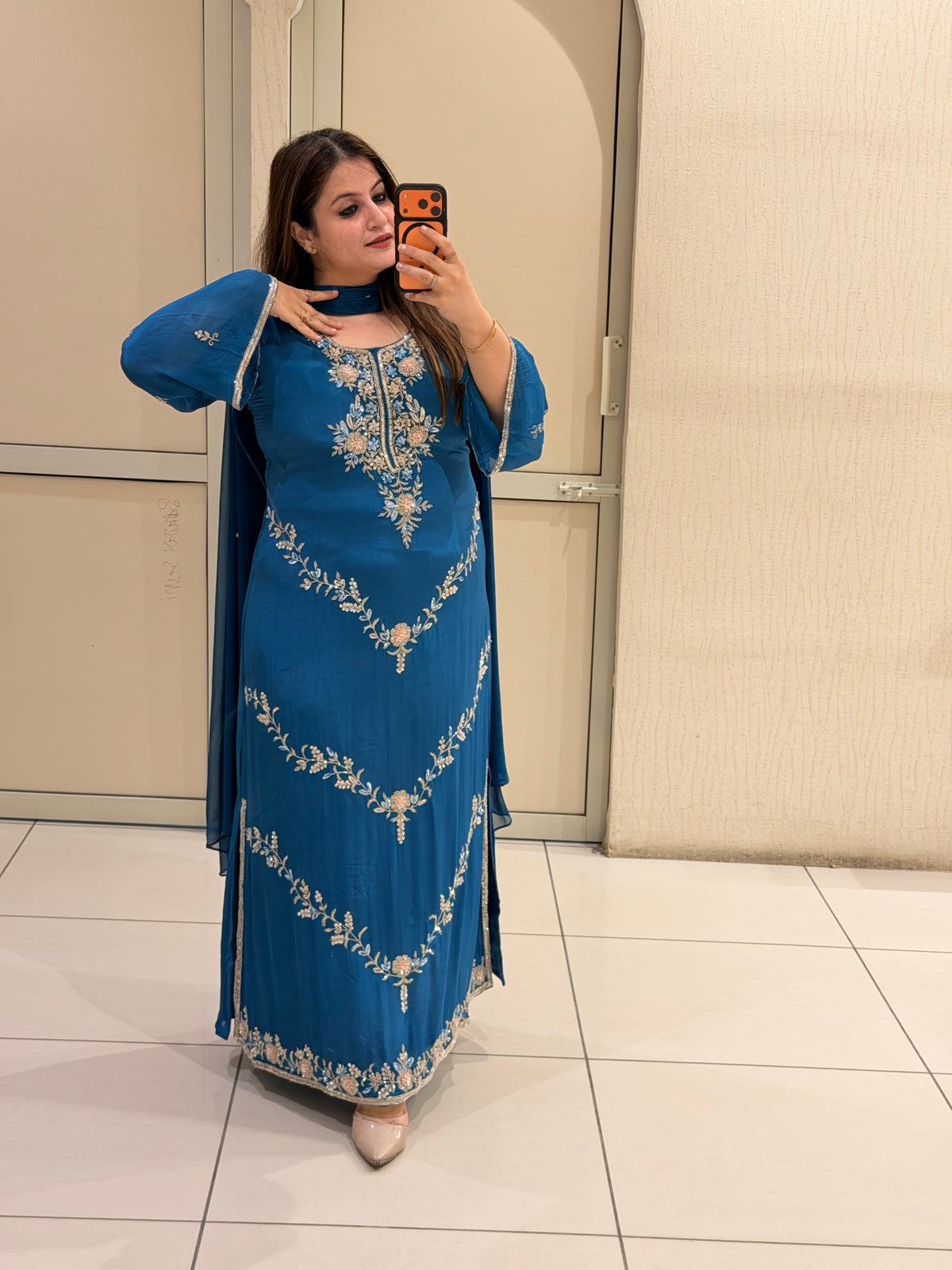 Blue Handwork Embroidered Suit Set with Bottom (L–XXL)