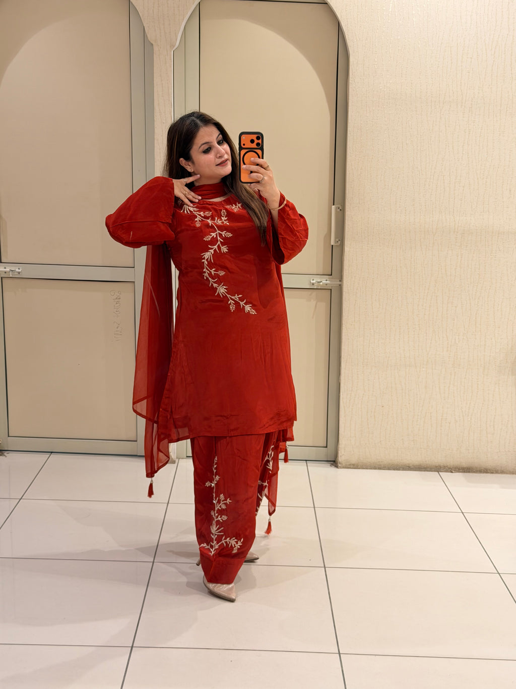 Red Pure Crepe Farsi Handwork Suit (M–XXL)