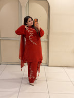 Red Pure Crepe Farsi Handwork Suit (M–XXL)