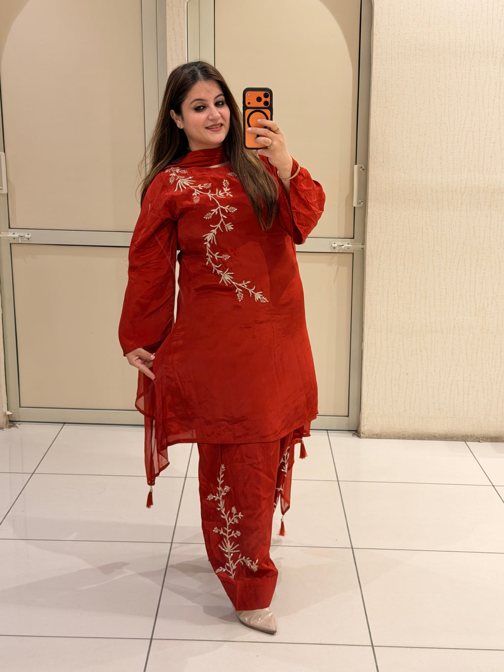 Red Pure Crepe Farsi Handwork Suit (M–XXL)