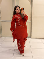 Red Pure Crepe Farsi Handwork Suit (M–XXL)