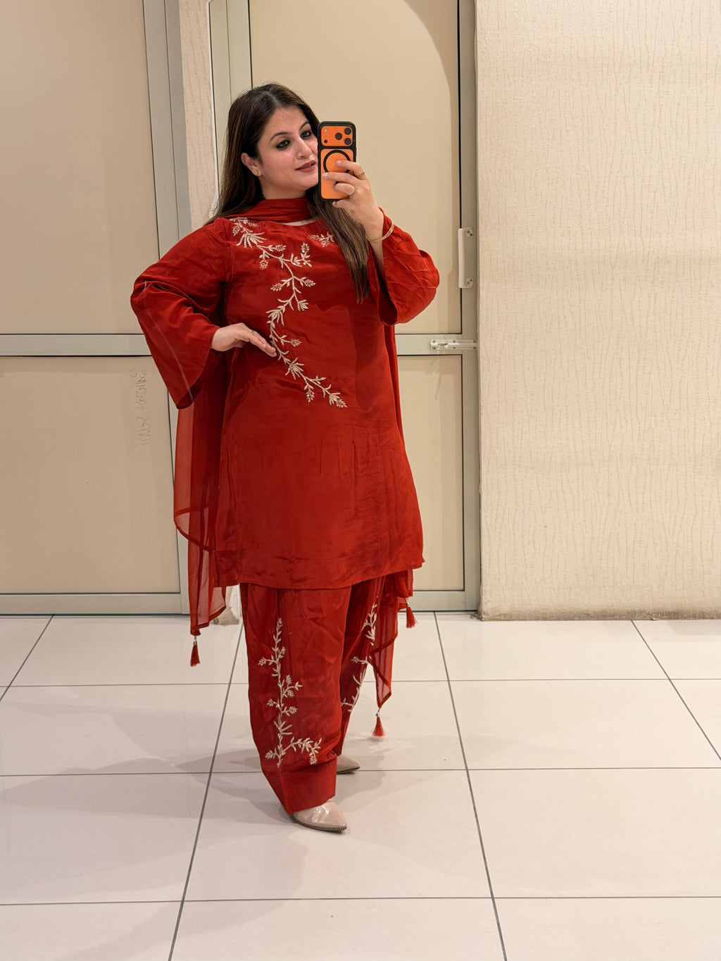 Red Pure Crepe Farsi Handwork Suit (M–XXL)