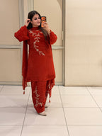 Red Pure Crepe Farsi Handwork Suit (M–XXL)